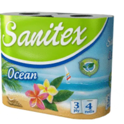 Тоалетна хартия Sanitex – 4 ролки, трипластова, Ocean