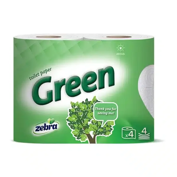 Тоалетна хартия Zebra – 4 ролки, трипластова, green