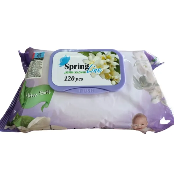 Spring Line мокри кърпички Жасмин 120 бр, с капак