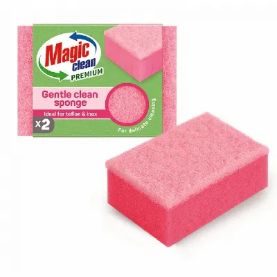 Домакинска гъба с канал 2 броя, Premium, за деликатни повърхности, Gentle Clean, Magic Clean